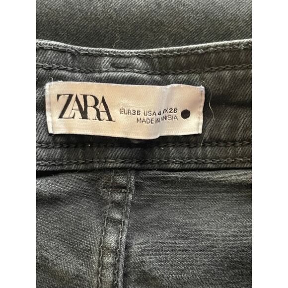 Zara Straight Wide Legs Jeans Baggy Solid Black Size 4 - Picture 7 of 8